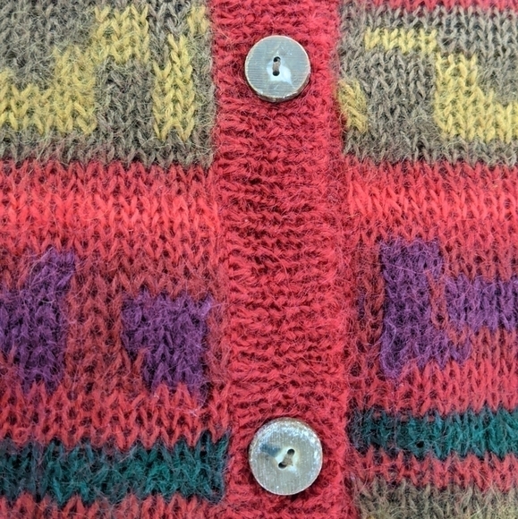 VINTAGE Eddie Bauer Mohair Blend Fair Isle Cardigan L eclectic Grandpa core - Picture 4 of 12